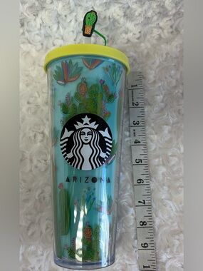Starbucks Aqua Teal Arizona cactus design 24 oz Travel Cup tumbler